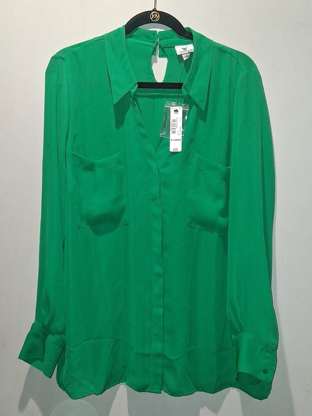 Green Long-Sleeve Button-Front Blouse